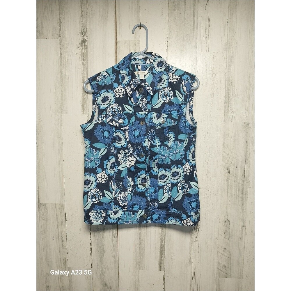 Liz Claiborne Blue Floral Button Up Vest Size 2